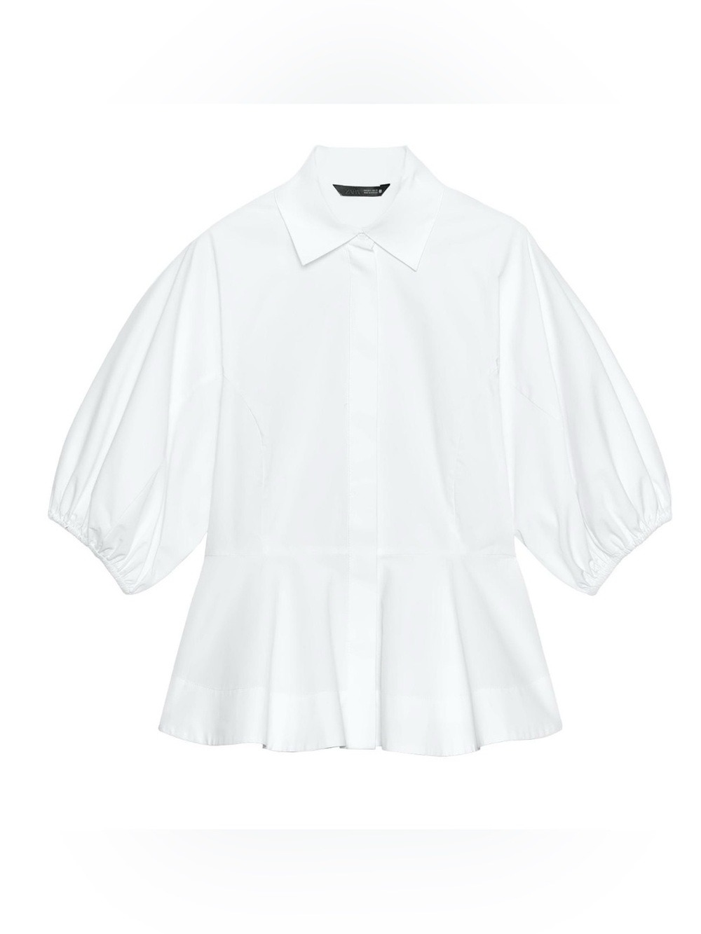 Zara white PEPLUM SHIRT WITH PUFF SLEEVES